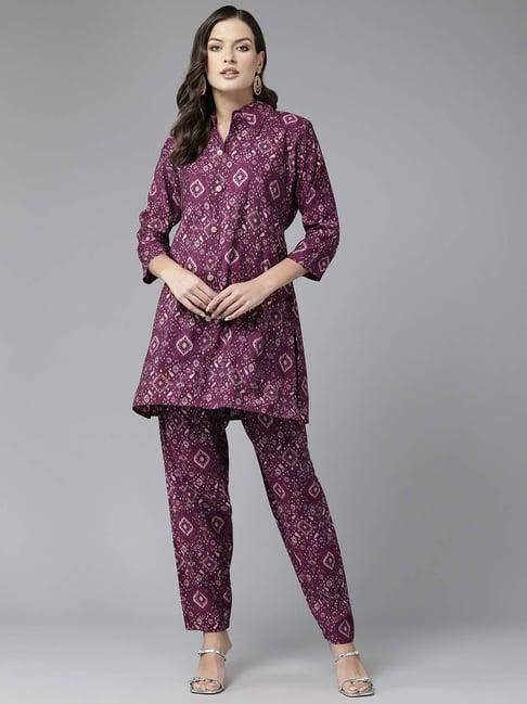 aarika purple printed kurti pant set