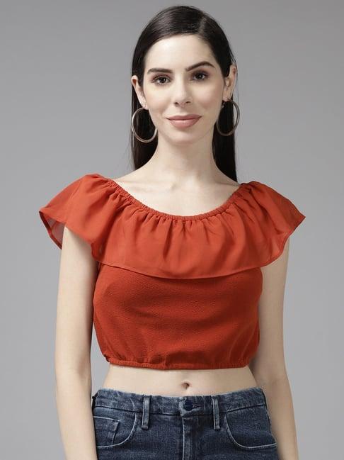 aarika rust regular fit crop top