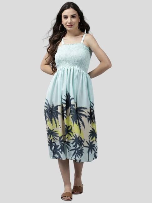 aarika sea green floral print blouson dress