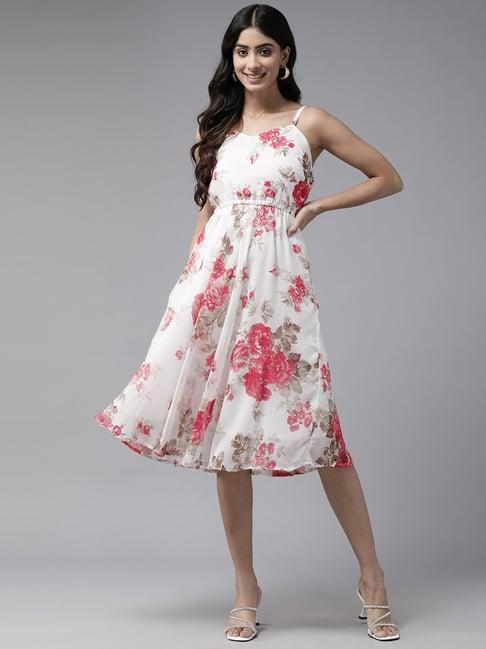 aarika white floral print a-line dress