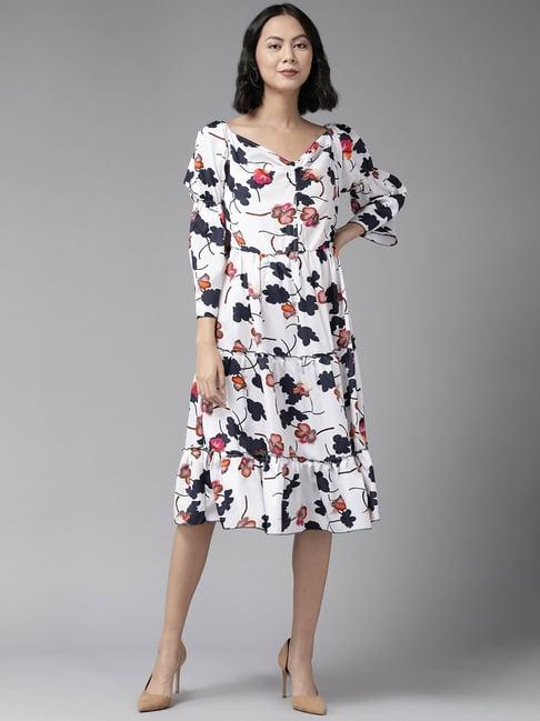 aarika white floral print a-line dress