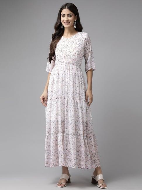 aarika white floral print maxi dress