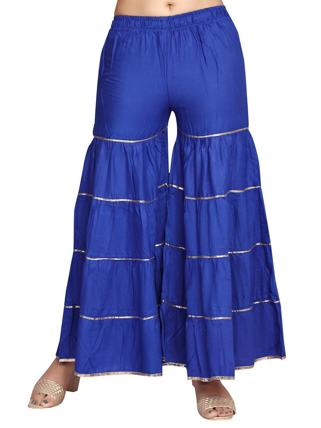 aarika women blue & gold-toned striped flared ethnic palazzos
