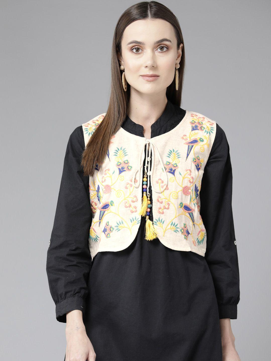 aarika women floral embroidered ethnic crop tailored jacket
