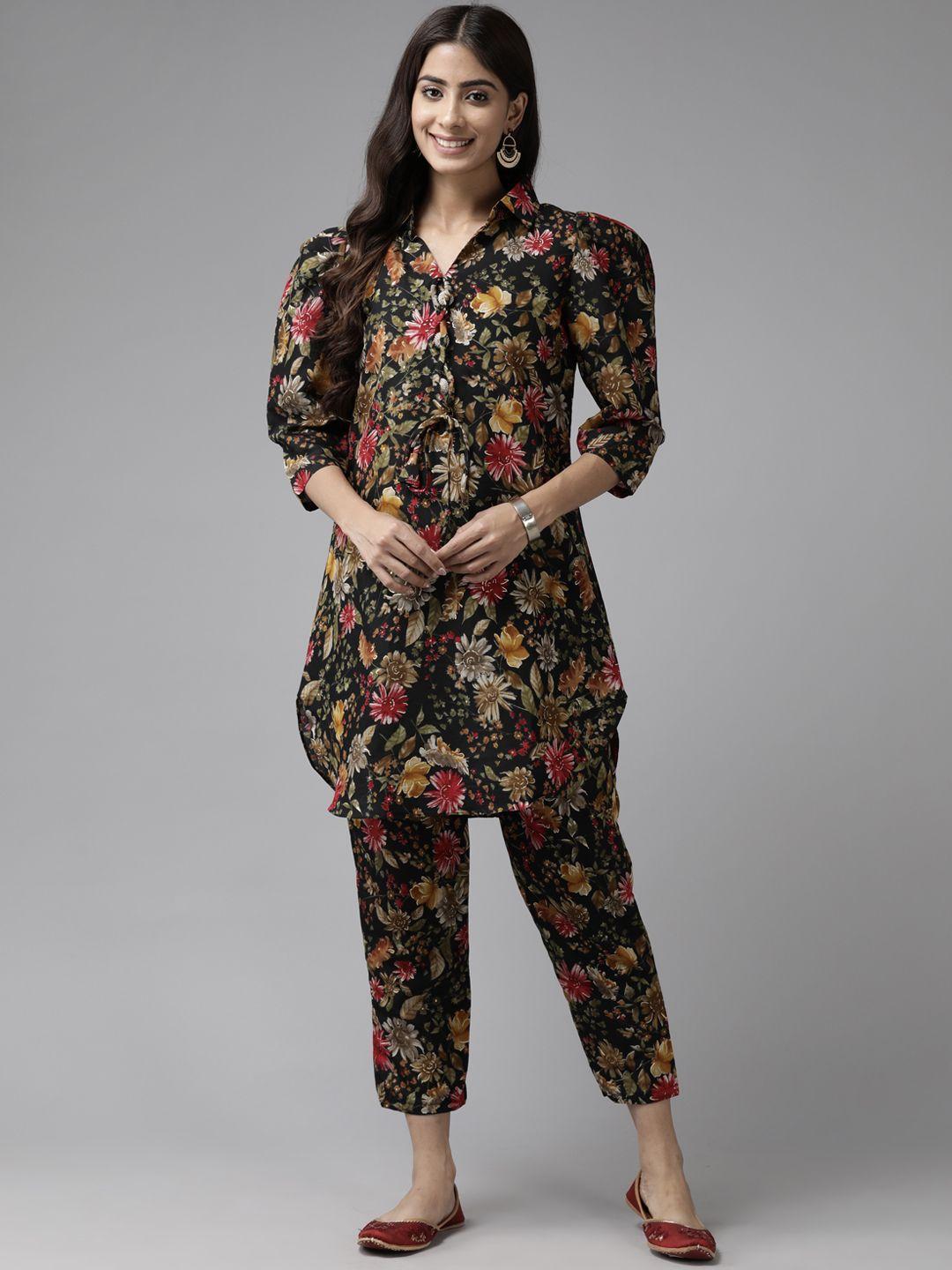 aarika women floral printed regular pure cotton kurta with trousers