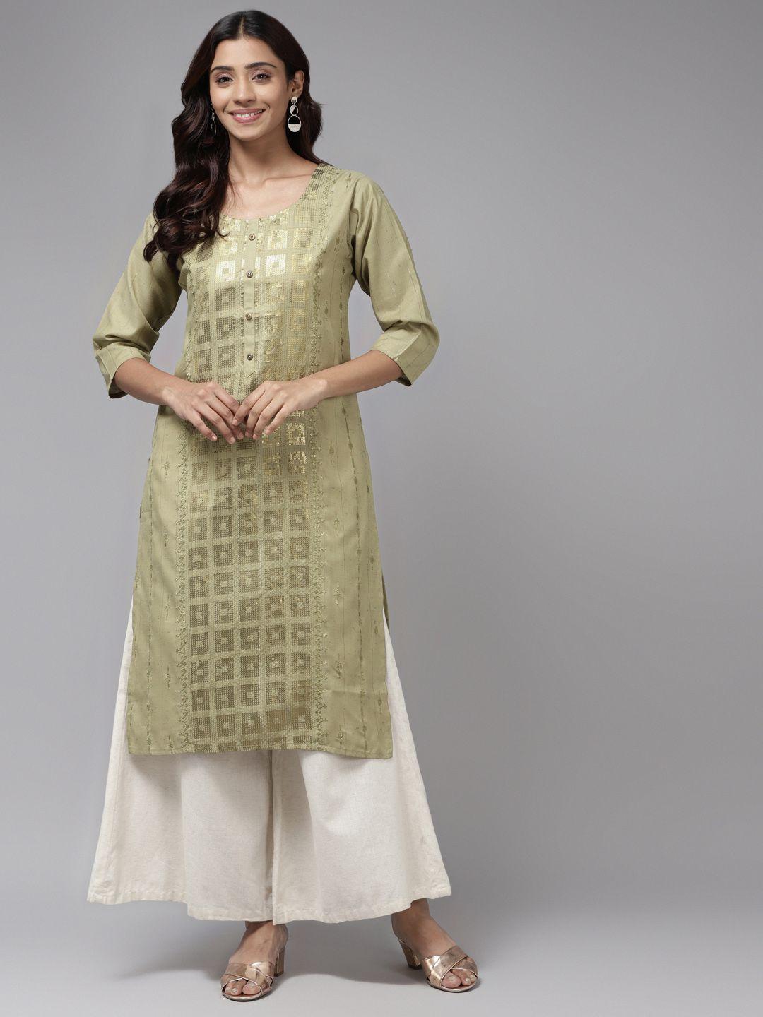 aarika women green embellished pastels kurta