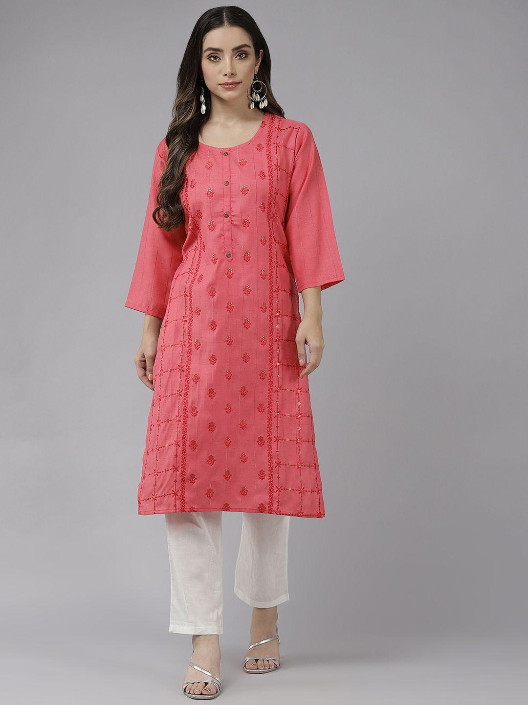 aarika women pink ethnic motifs embroidered kurta