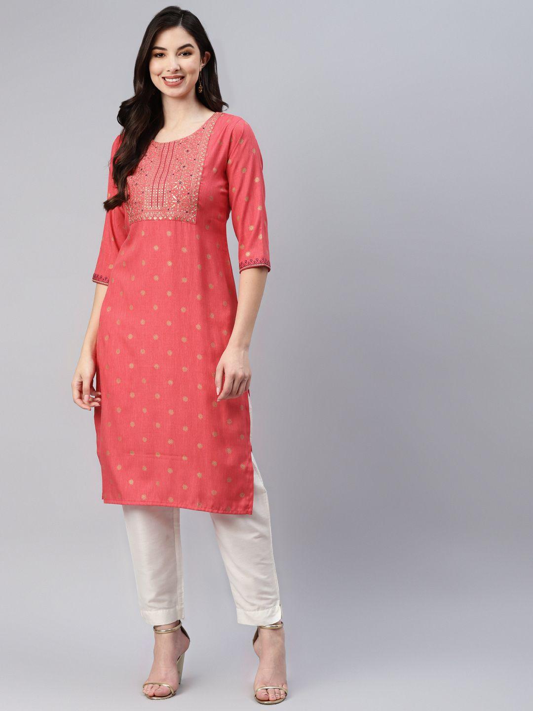 aarika women red ethnic motifs embroidered kurta