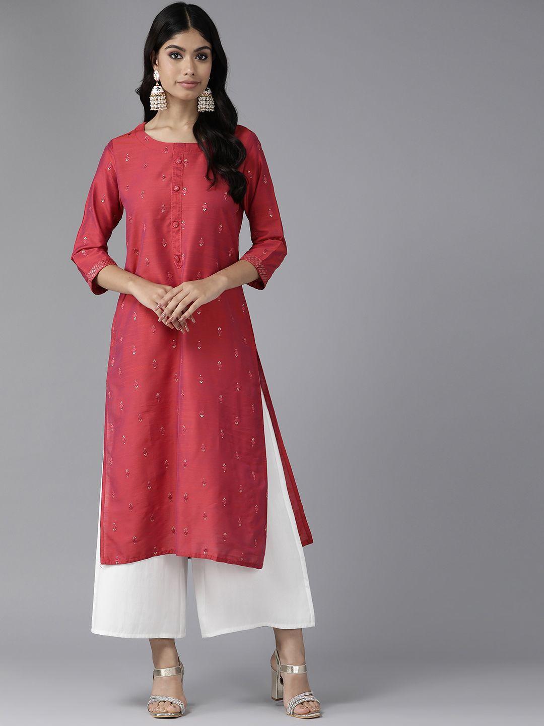 aarika women red ethnic motifs embroidered sequinned kurta