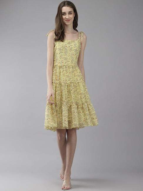 aarika yellow floral print a-line dress