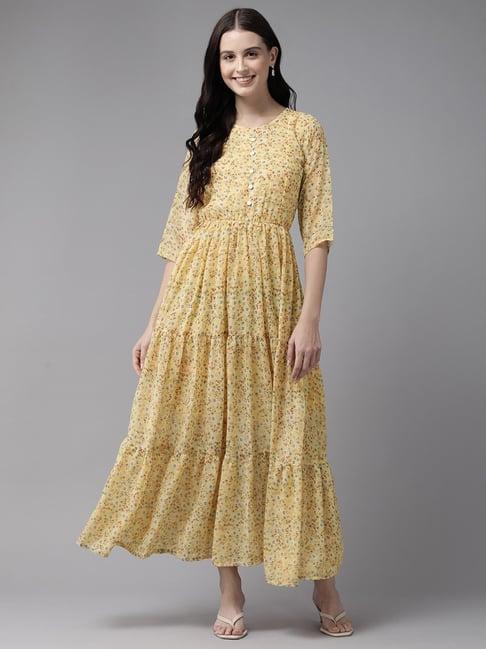 aarika yellow floral print maxi dress