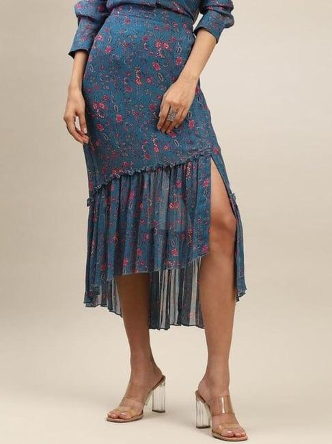 aarke ritu kumar blue floral print skirt