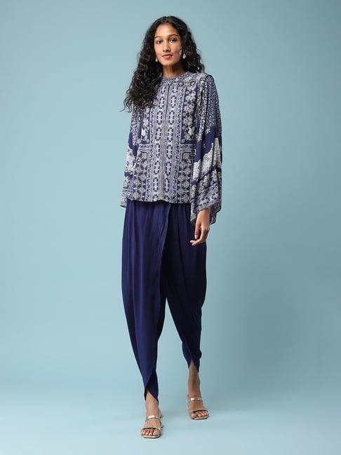 aarke ritu kumar blue printed top with dhoti pants