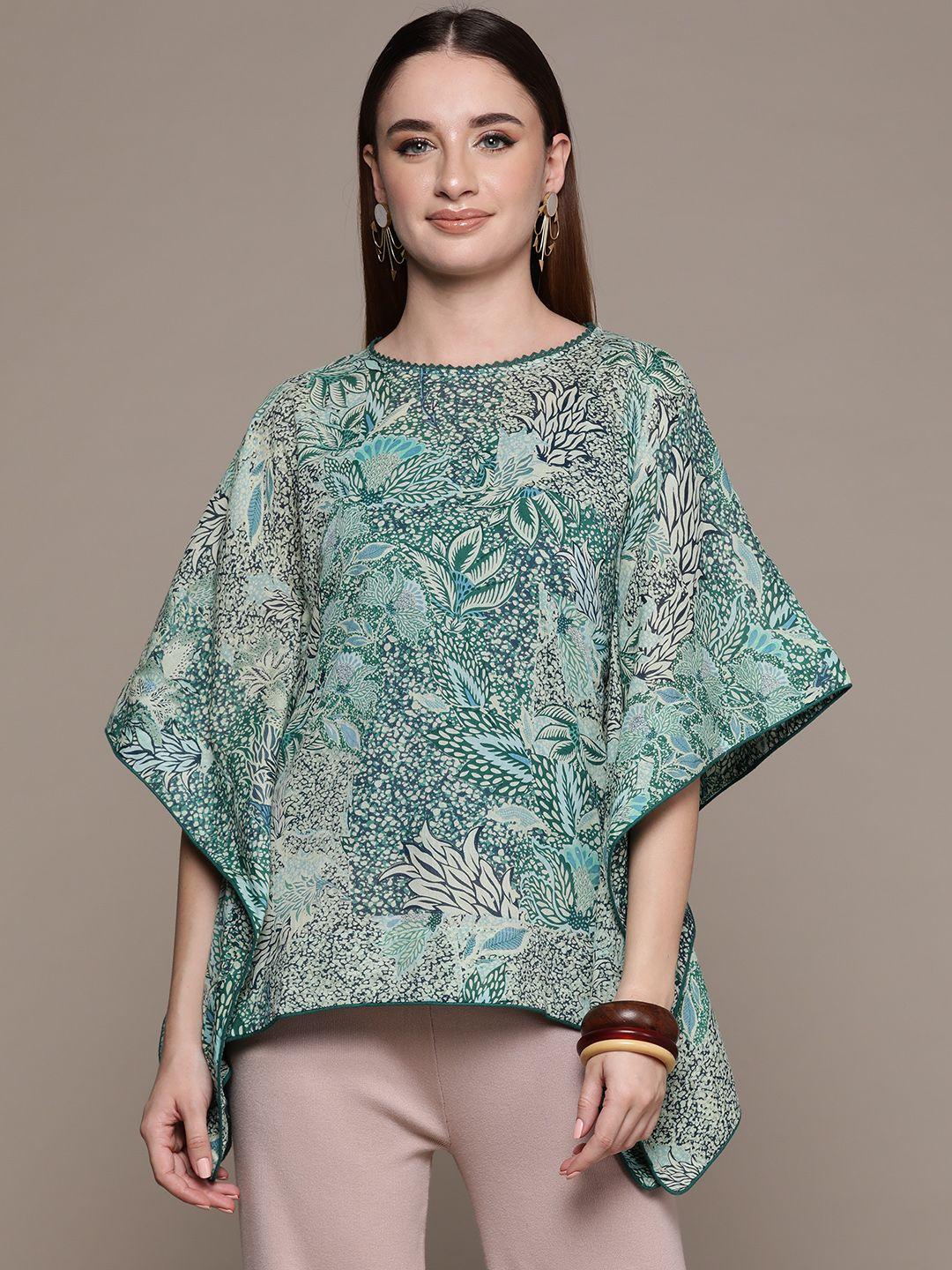 aarke ritu kumar floral print kimono sleeve cotton kaftan top