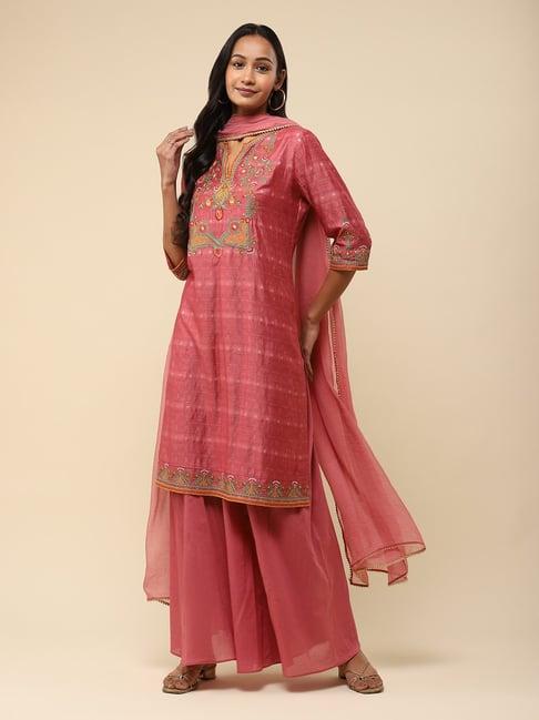 aarke ritu kumar pink embroidered kurta with palazzo & dupatta