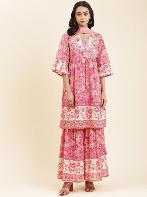 aarke ritu kumar pink floral print suit set