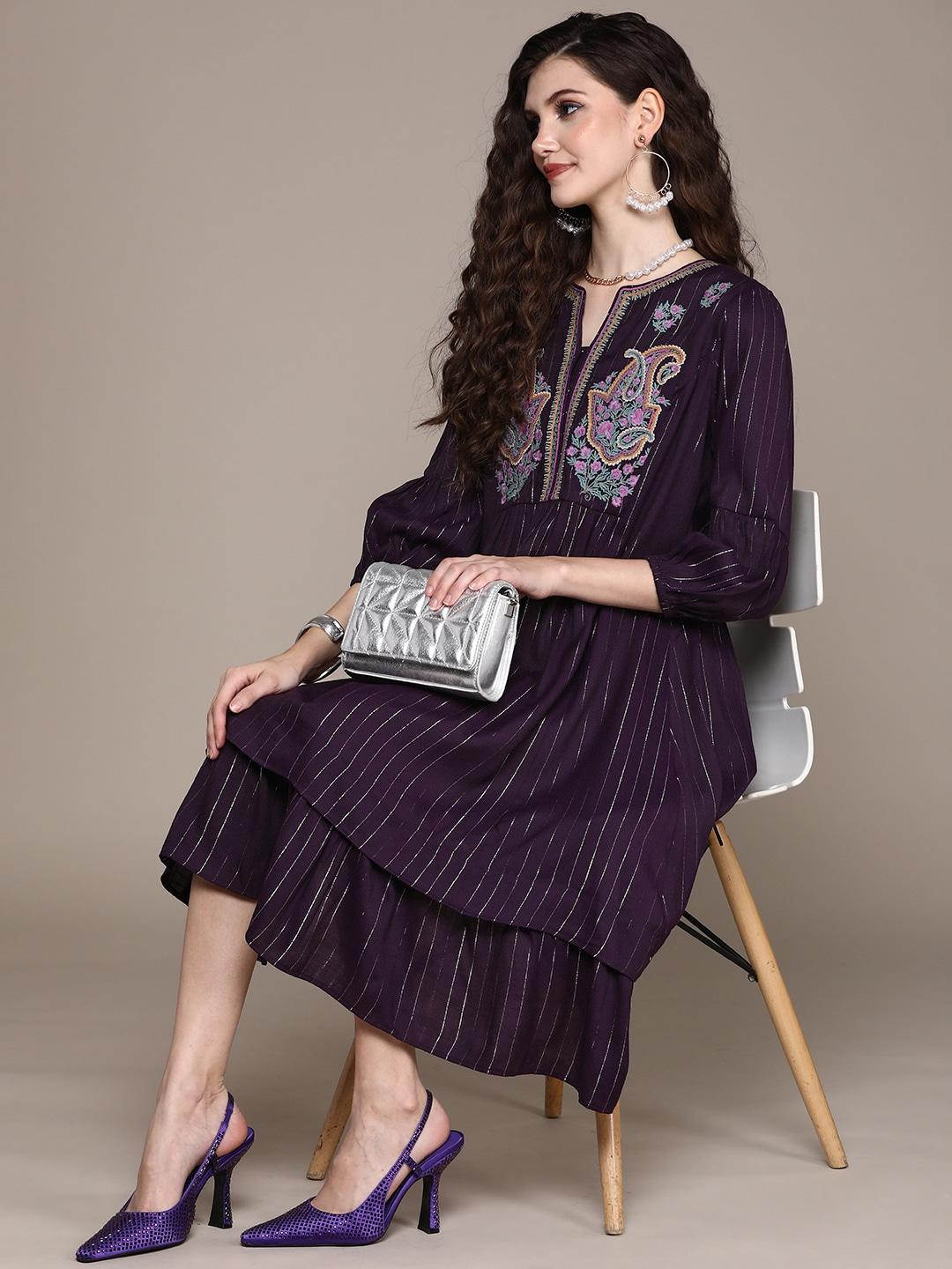 aarke ritu kumar purple striped embroidered dress