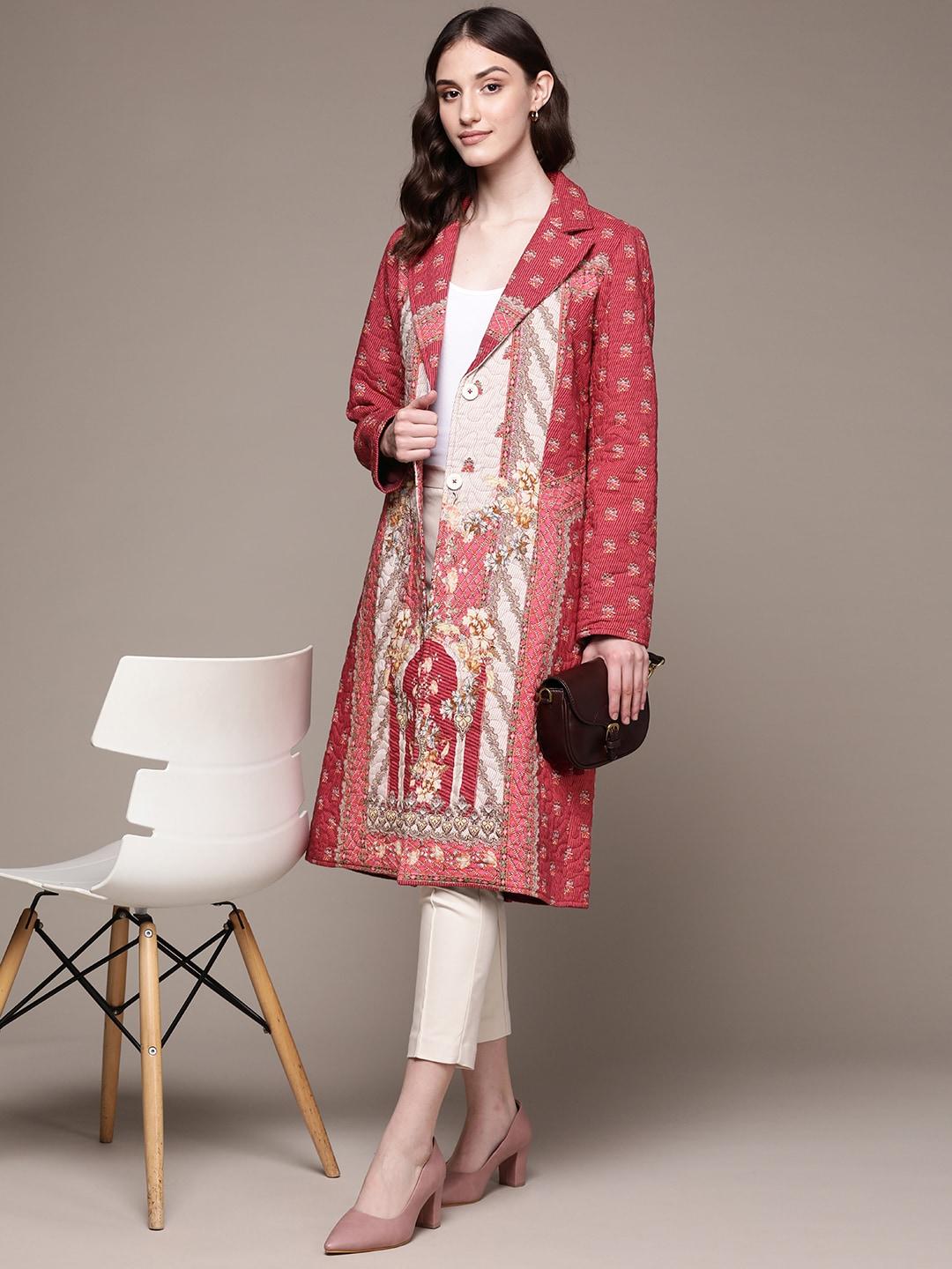 aarke ritu kumar women maroon paisley printed coat