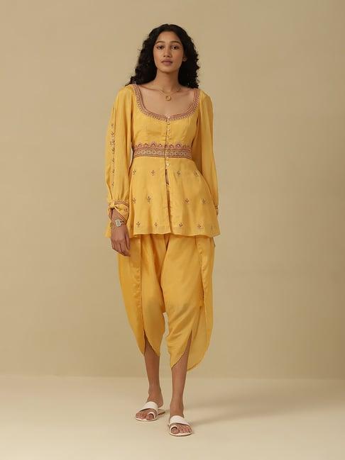 aarke ritu kumar yellow embroidered tunic & dhoti set