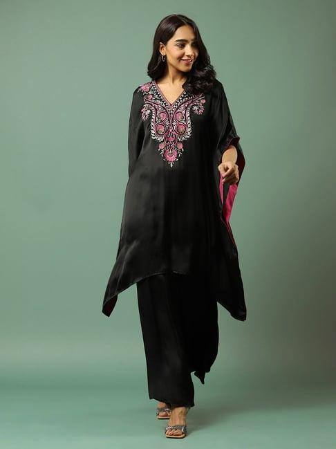 aarke ritu kumar black embroidered kaftan with palazzo