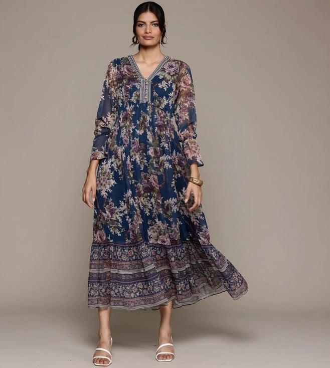 aarke ritu kumar blue amie long dress