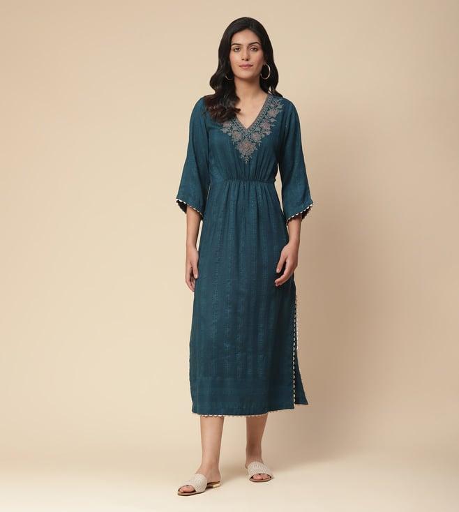 aarke ritu kumar blue audrey embroidered long dress