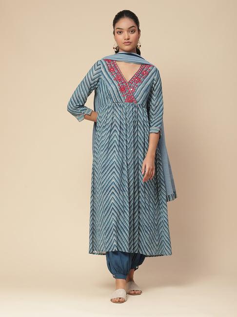 aarke ritu kumar blue embroidered kurta with pants & dupatta