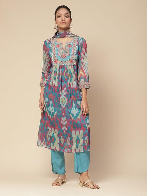 aarke ritu kumar blue embroidered kurta with pants & dupatta