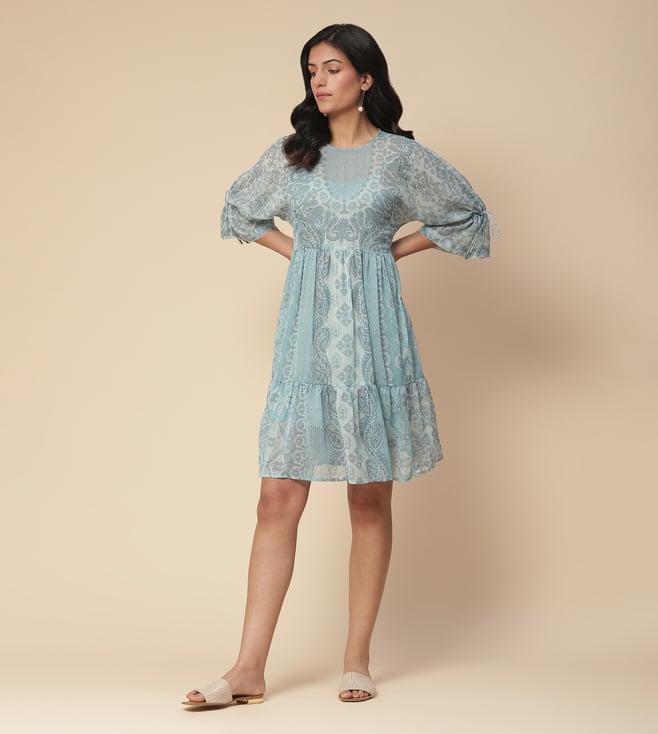 aarke ritu kumar blue ersheen paisley print short dress with camisole