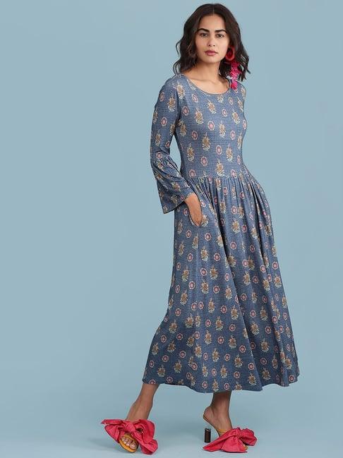 aarke ritu kumar blue floral print dress