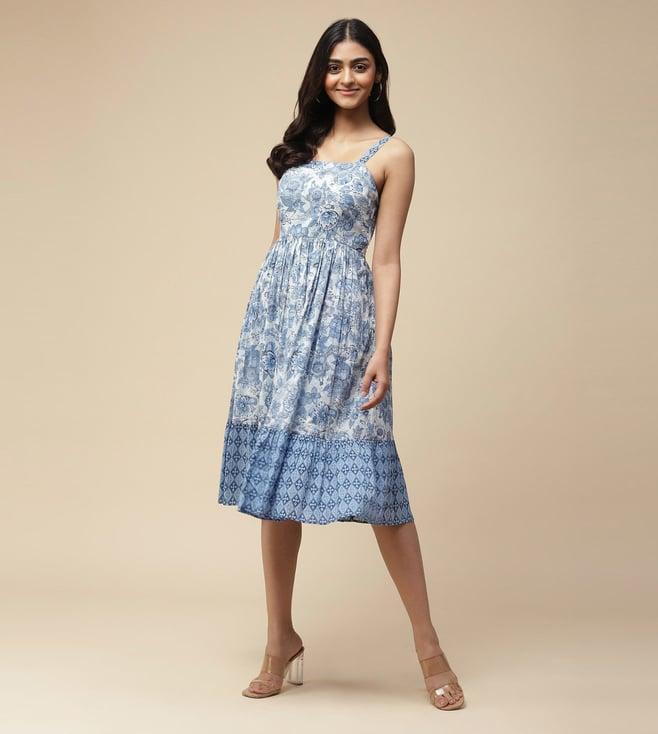 aarke ritu kumar blue floral print midi dress