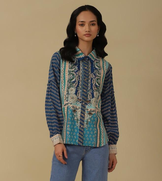 aarke ritu kumar blue floral print shirt