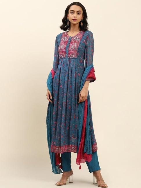 aarke ritu kumar blue floral print suit set