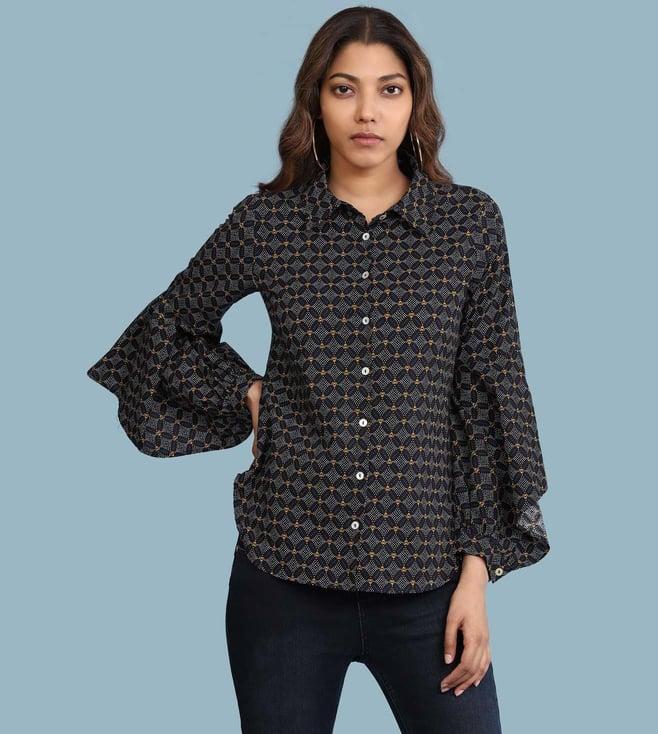 aarke ritu kumar blue geometric print shirt