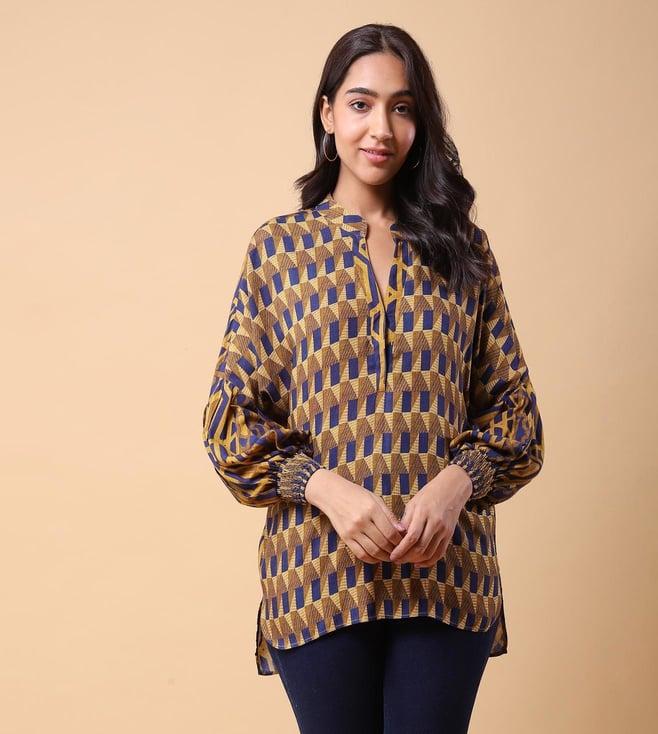 aarke ritu kumar blue geometric top