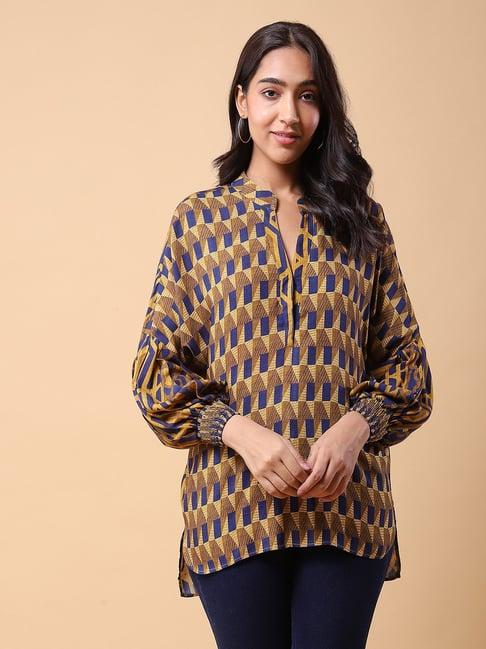 aarke ritu kumar blue printed ethnic top