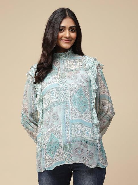 aarke ritu kumar blue printed top with camisole