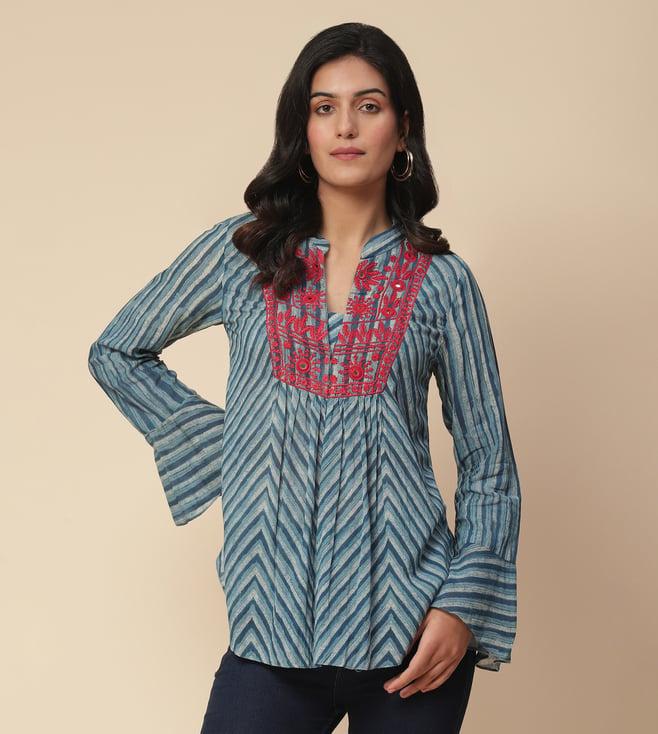 aarke ritu kumar blue ramani embroidered top