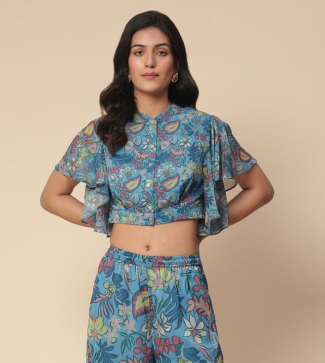 aarke ritu kumar blue sherry print top with palazzo co-ord set