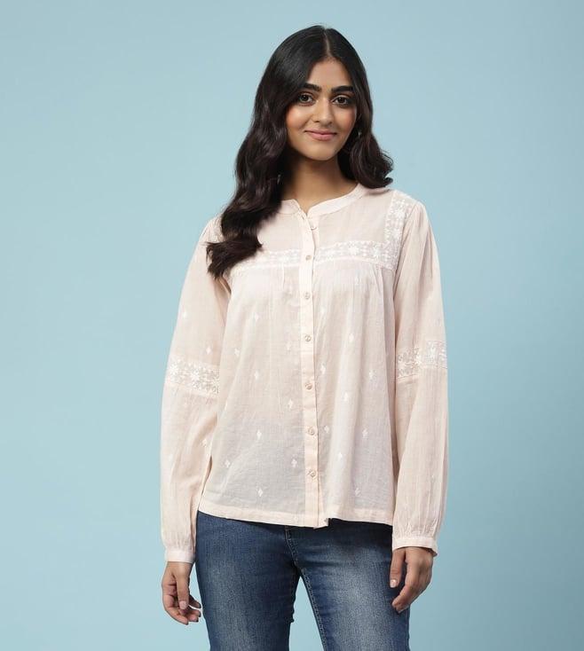 aarke ritu kumar blush pink embroidered top with camisole