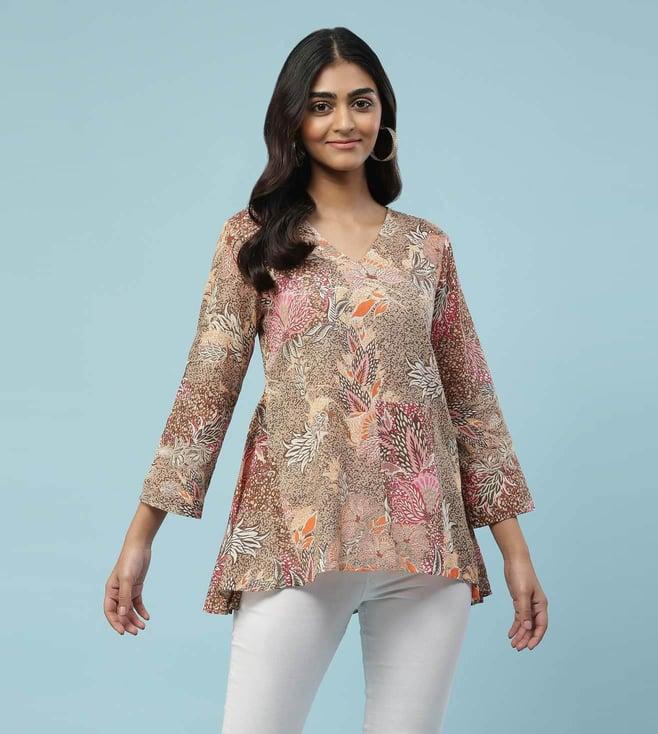 aarke ritu kumar brown botanical print kurti