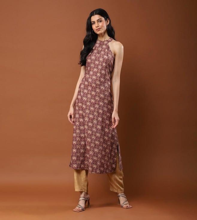 aarke ritu kumar brown printed kurta with pant