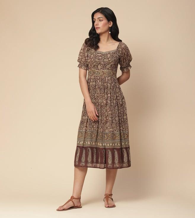 aarke ritu kumar brown stuti paisley print long dress