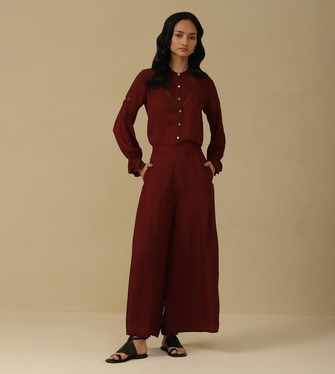 aarke ritu kumar burgundy solid shirt with pant co-ord set