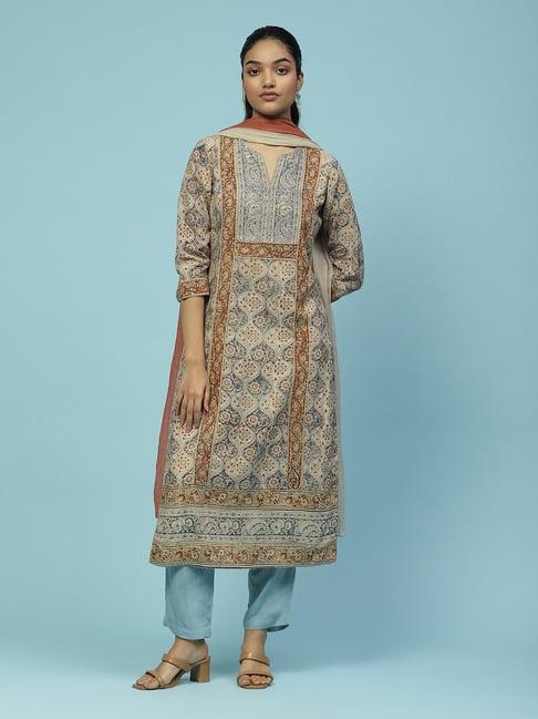 aarke ritu kumar cream printed kurta with pants & dupatta