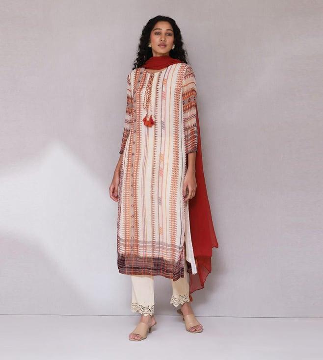 aarke ritu kumar ecru chevrons print kurta with pant and dupatta