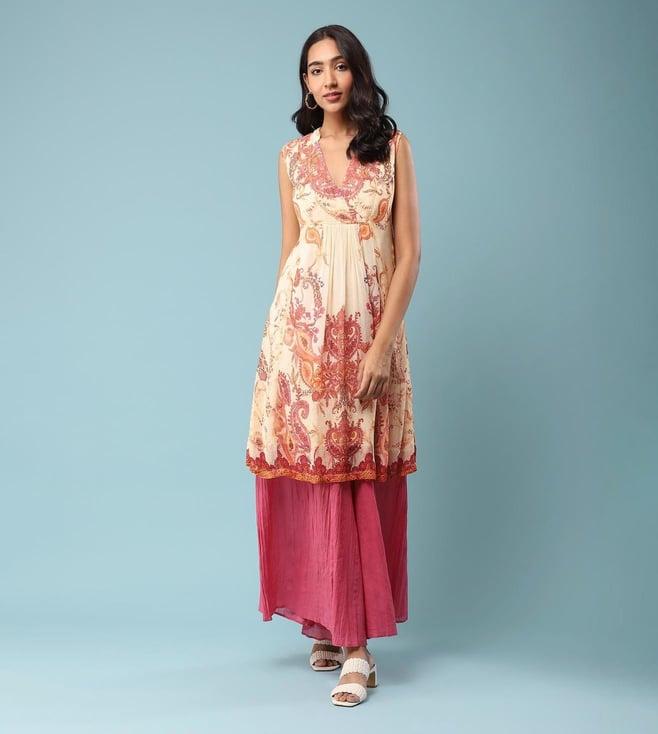 aarke ritu kumar ecru floral print kurta with pant