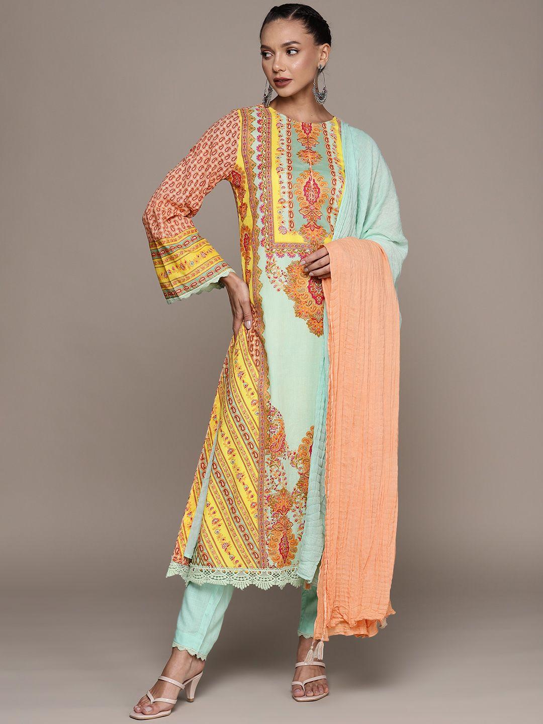 aarke ritu kumar ethnic motifs printed pure cotton kurta with trousers & dupatta