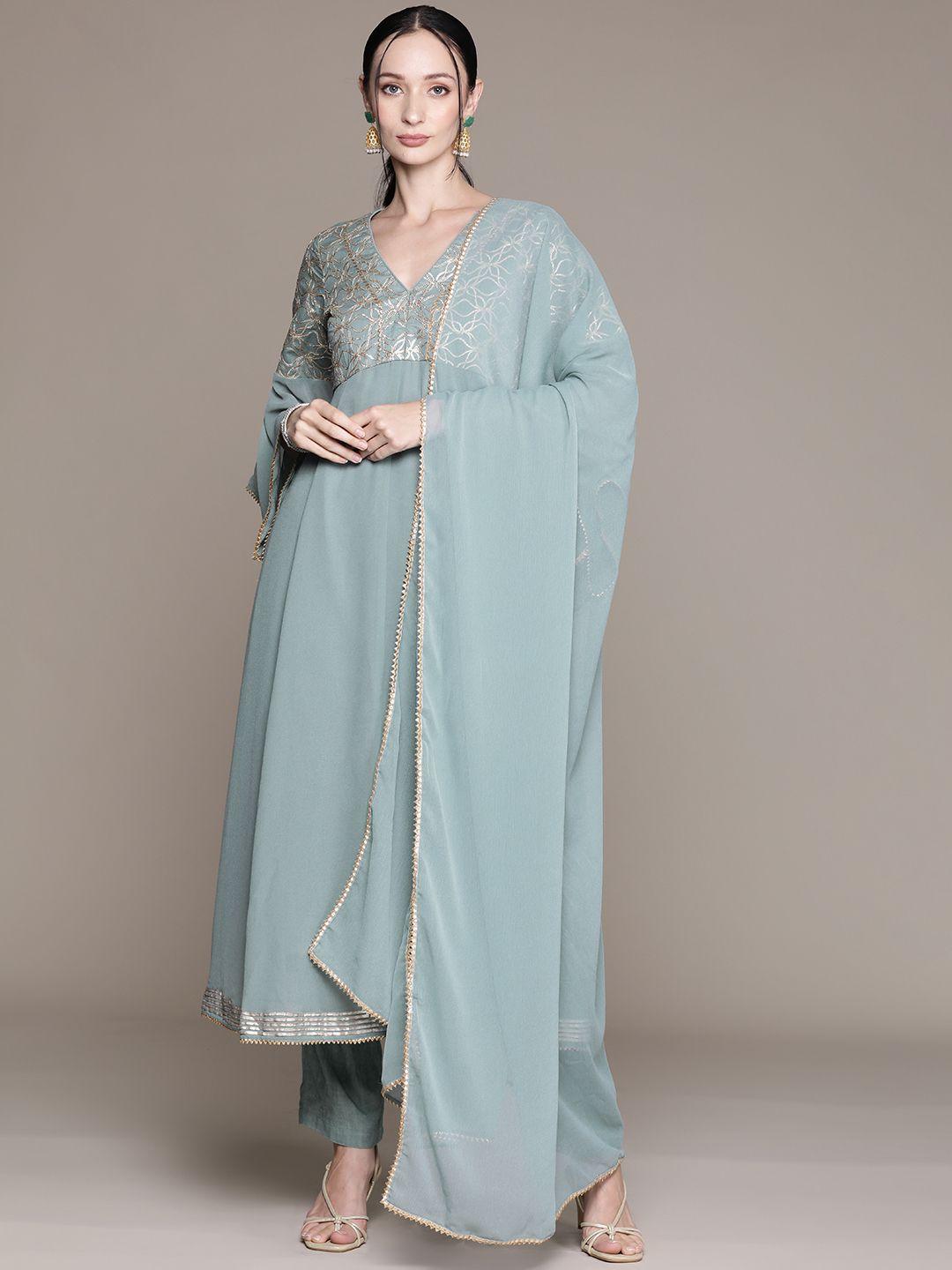 aarke ritu kumar floral embroidered empire gotta patti kurta with trousers & dupatta