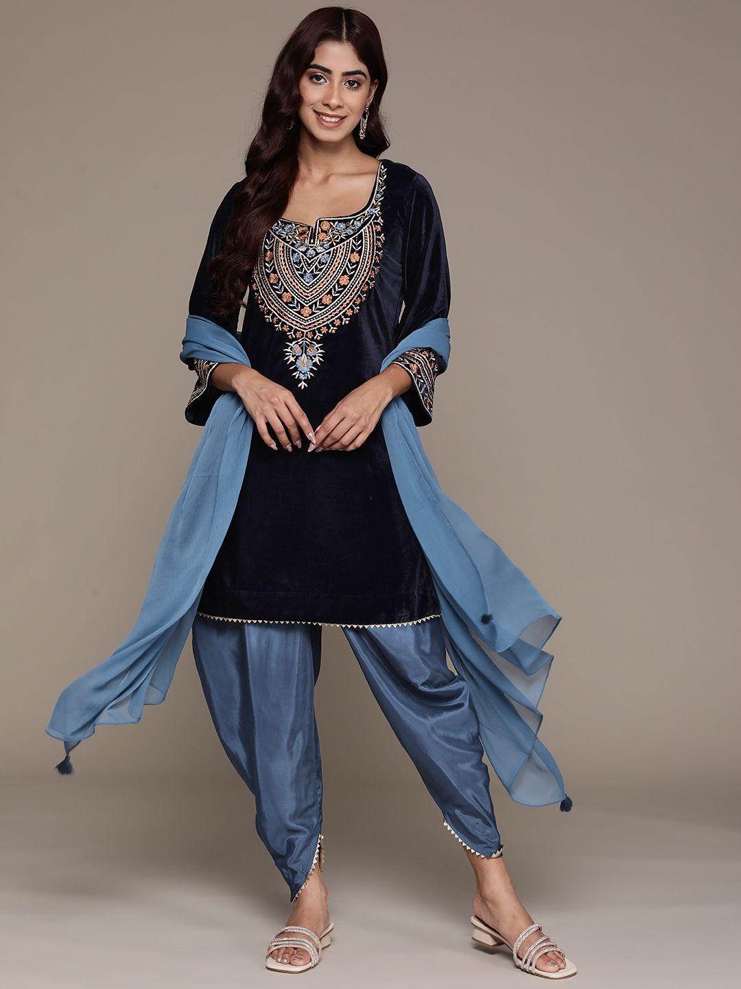 aarke ritu kumar floral embroidered zari kurta with dhoti pants & dupatta